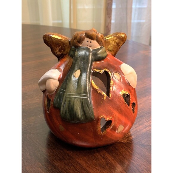 Candle Holder Round Ball Roly Poly Angel Delton Products Hand Painted Cut Out - Picture 1 of 11